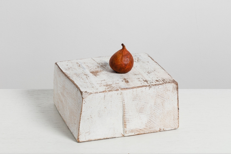 <i>Untitled (Fig on Plinth)</i>, 2015, wood, gesso, patinated bronze, pigment, 17 x 20 x 18cm 